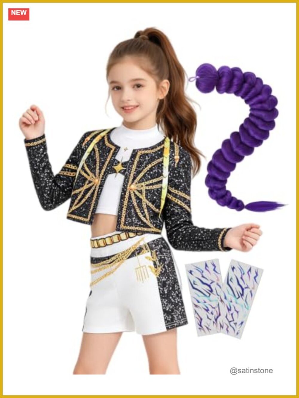 Kids Pop Star Costume Set with Jacket Top Shorts Wig Halloween Stage Outfit